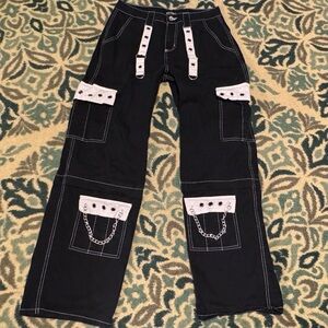 Y2k Men’s Women Unisex Hot Topic Bondage Goth Rave Black Cargo Pants 29 30 x 30